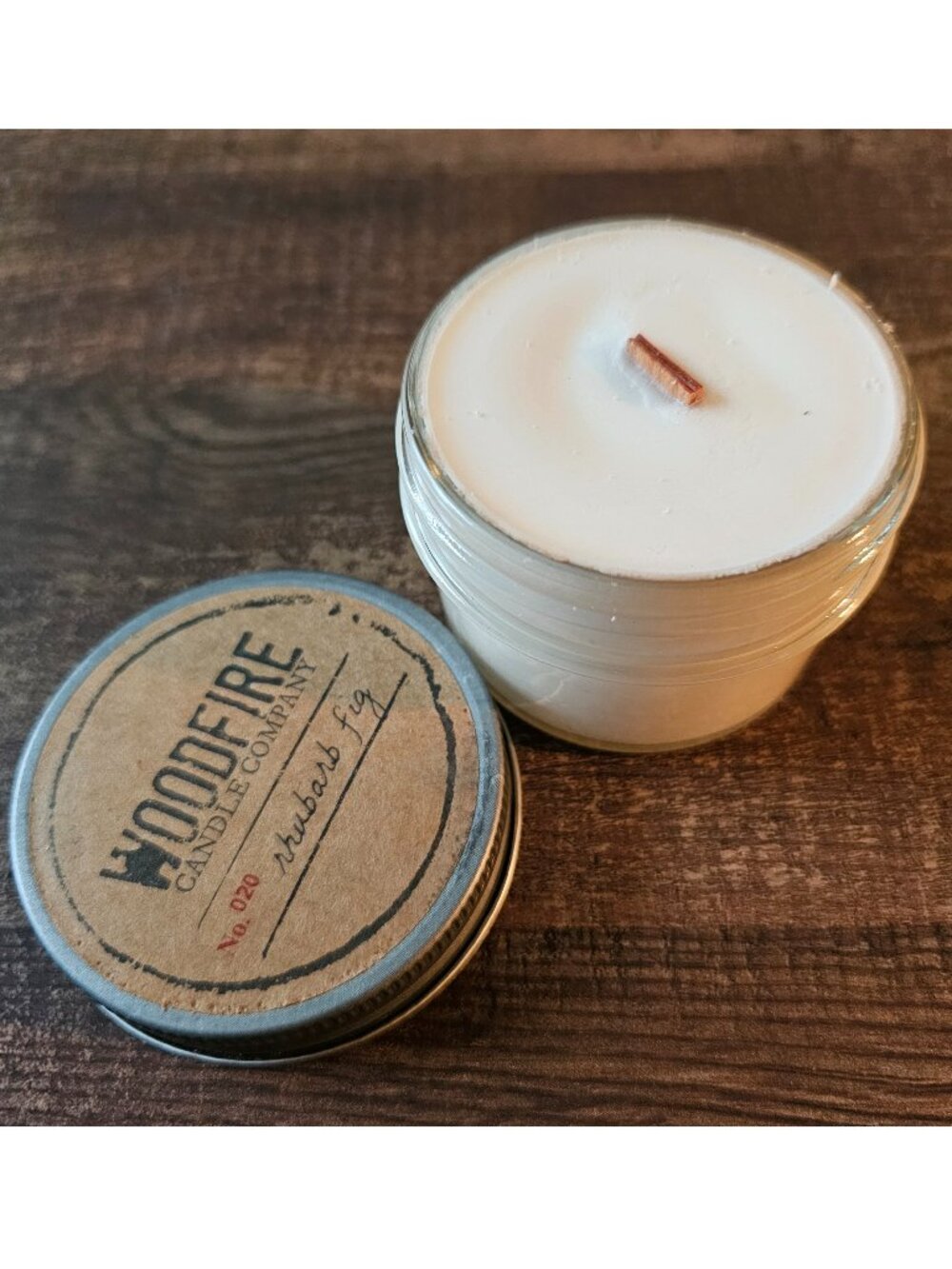 NEW! Woodfire Candle Company No 020 Rhubarb Fig Wooden Wick Soy Candle 4oz